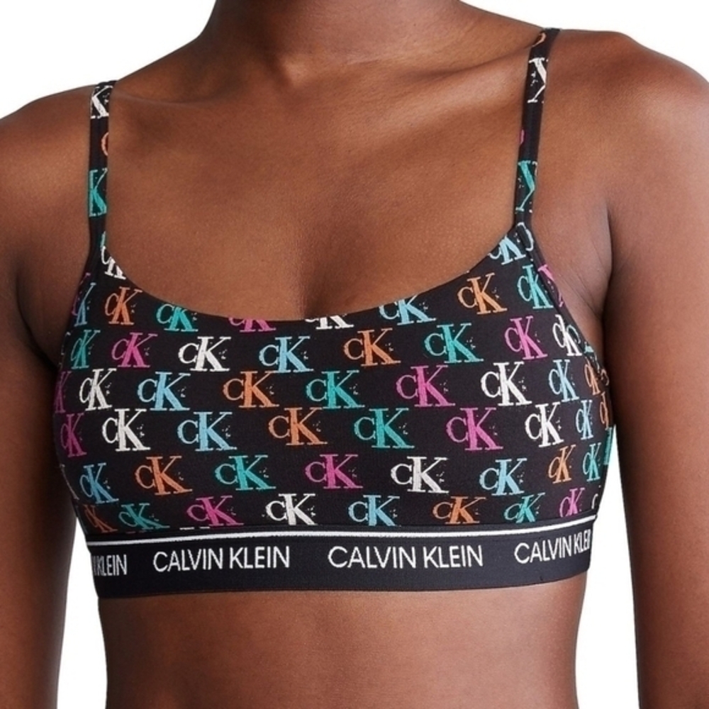 Calvin Klein Women's Archive Logo Lightly Lined Bralette Litho Print Size XL